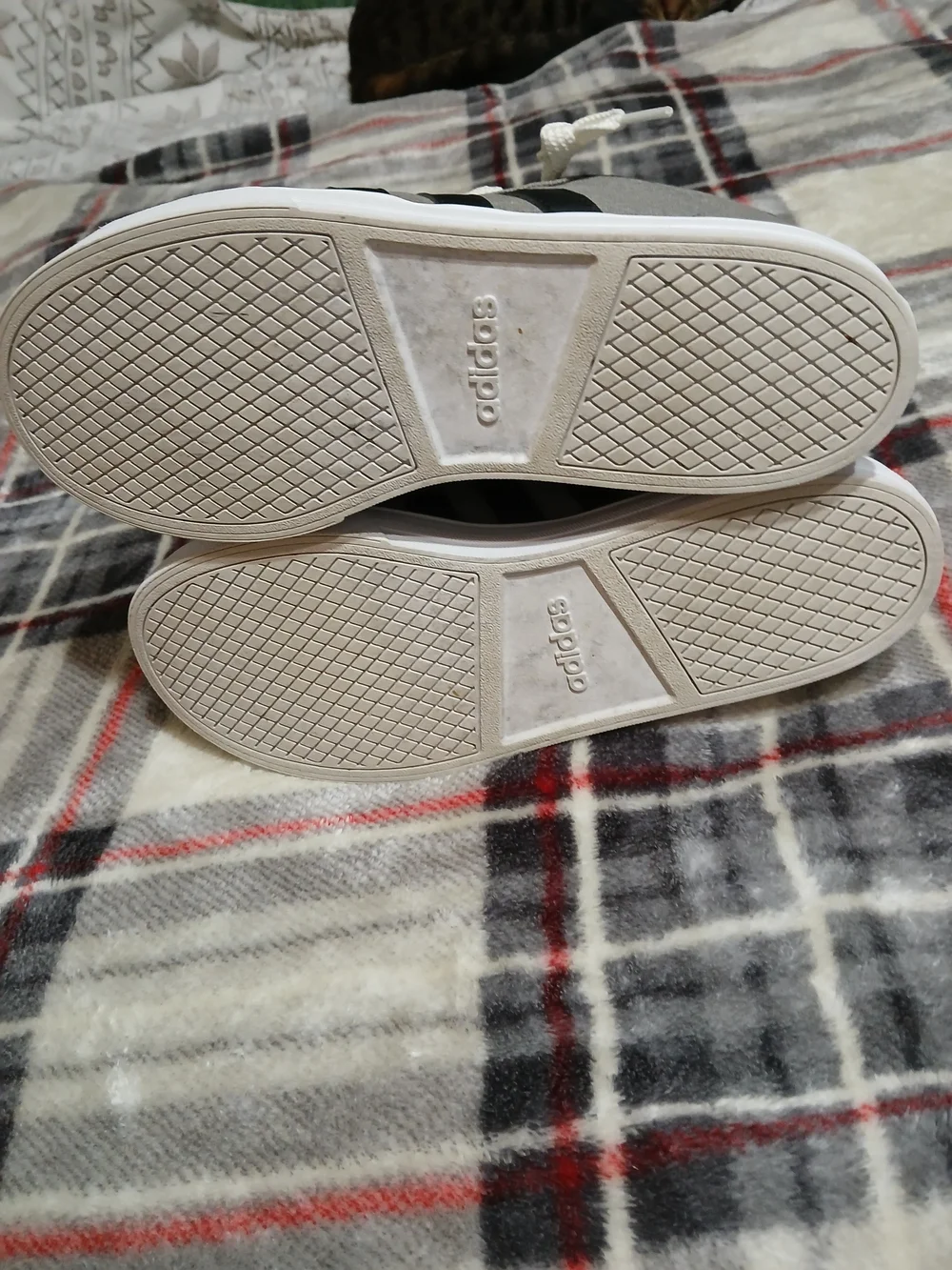 Adidas Daily 2.0, Grey with Black Stripes and Custom Fat White Laces
